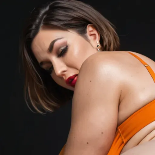 black room, black background, 1man, 1woman, white mature busty woman, eyes closed, thick, fit, on all fours, ass towards