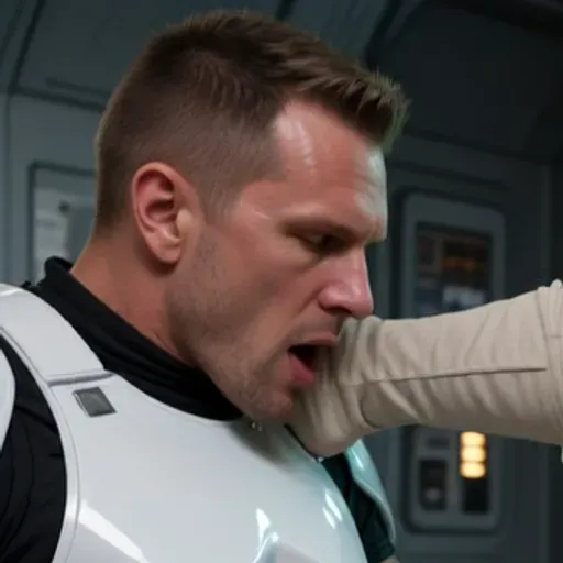 Ultra-realistic, Two Guys, muscled, with White armor, stormtroopers, with hard penis, ((massive huge cock)), having sex 