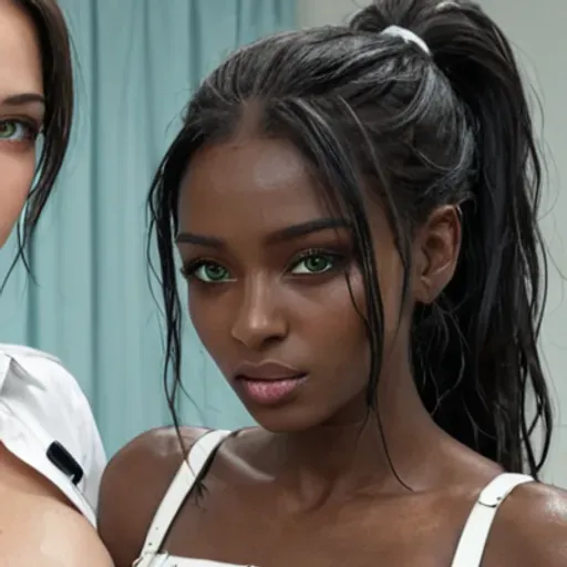 2 woman, (masterpiece, best quality, ultra-detailed), 1girl, 25 y.o., long untamed black hair flowing over shoulders, (b