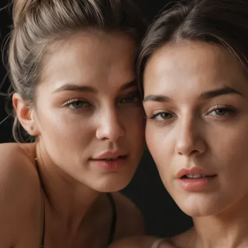 (female sensuality:1.2), best quality, amazing quality, realistic directional lighting, two playful lesbian women, one m