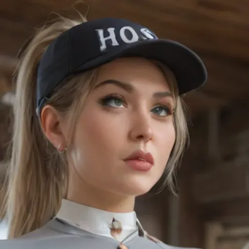 Beach house, "BOSS" mature waitress, blonde ponytail hair under baseball cap, between women and men, plump body, big ass