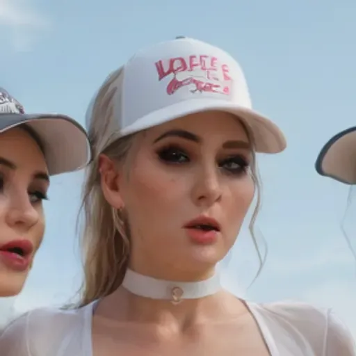 Beach house, mature waitress, blonde ponytail hair under baseball cap, huge makeup, between women and men, big ass, hold